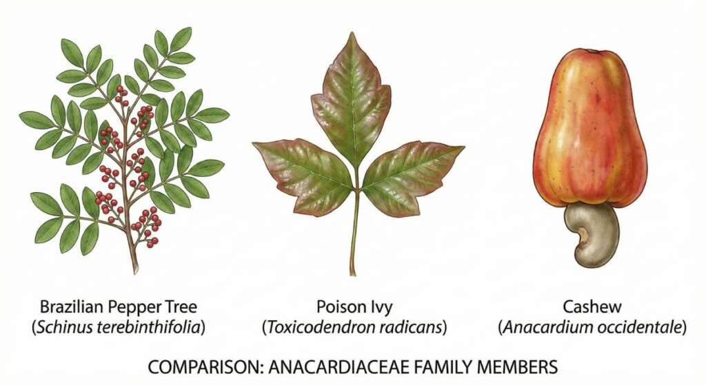 The Anacardiaceae plant family including Brazilian pepper poison ivy and cashews